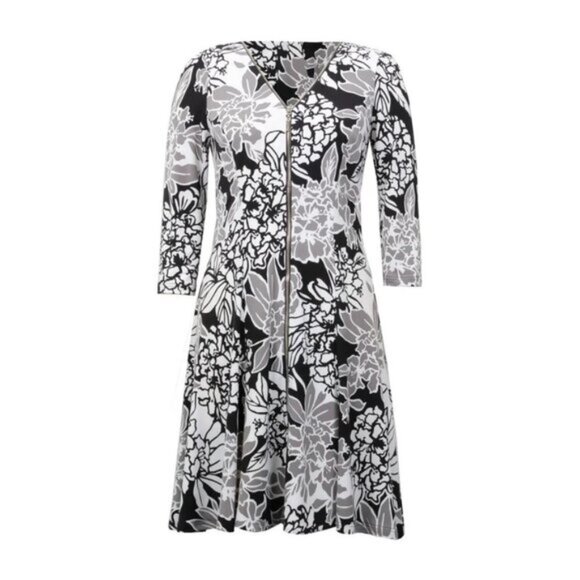 Joseph Ribkoff 3/4 Sleeve Black Grey and Summer White Dress - Picture 4 of 10